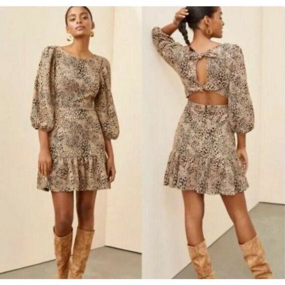 Anthropologie NWT Maeve Leopard Print Cutout Back Ties Mini Ruffle Dress 20W - Picture 3 of 9